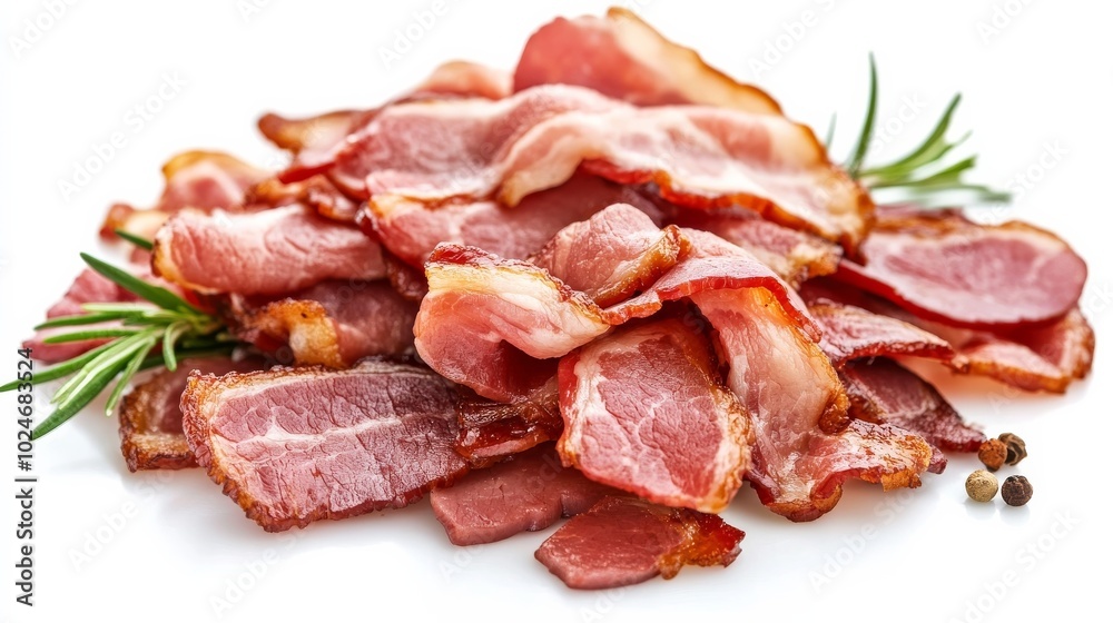 Sliced bacon on white