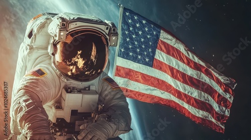 Astounding Image of an Astronaut Holding the USA Flag in Space for Celebrating National Achievements