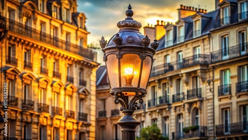 Fototapeta Naklejka Na Ścianę i Meble -  Street light in Paris looking up towards the sky in macro close-up
