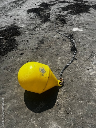 yellow buoy on the beach