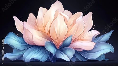 A beautifully illustrated lotus flower with soft pastel colors and flowing petals.