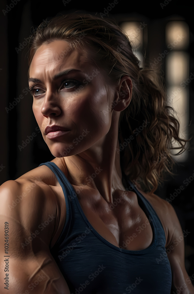 Muscular Female Bodybuilder In Gym Muscular Female Bodybuilder In Gym
