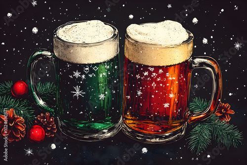 a Christmas sweater with two beer mugs
