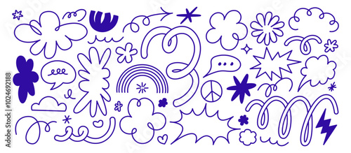 Vector set of minimalist design elements, flowers, doodles, scribbles - abstract background elements for branding, packaging, prints and social media posts