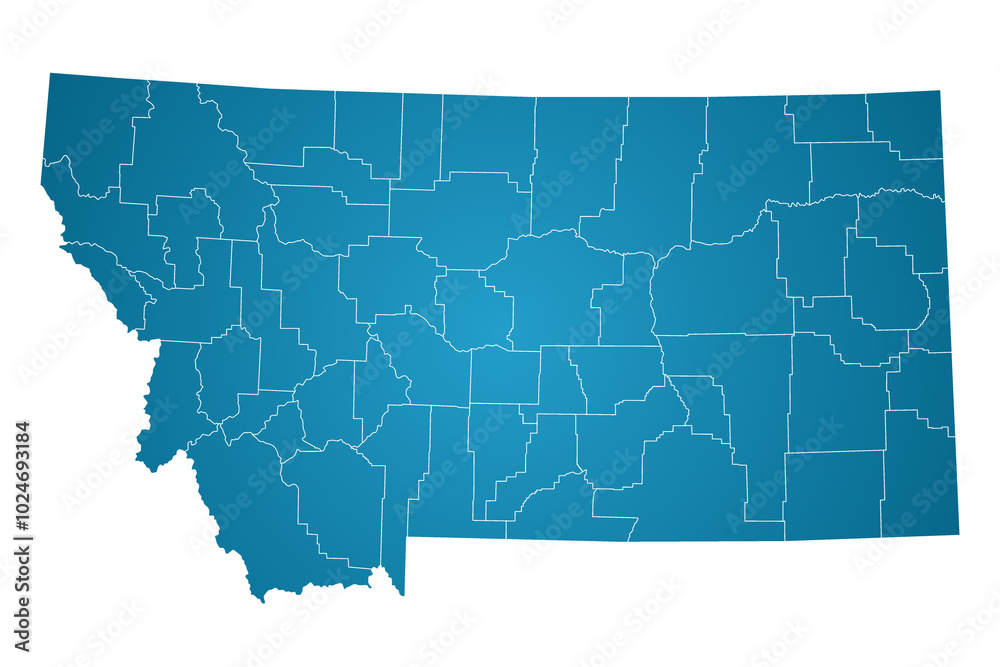 Obraz premium Montana administrative map. counties map of Montana, blank Map, empty map of Montana