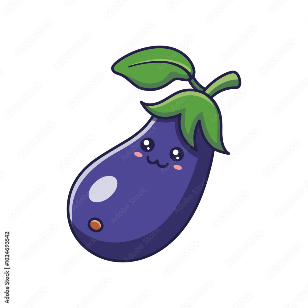 Eggplant kawaii character. Cute Kawaii Eggplant cartoon icon illustration. Food vegetable flat icon concept isolated on white background. Doodle style print illustration for kids clothing. Eggplant kawaii character. Cute Kawaii Eggplant cartoon icon illustration. Food vegetable flat icon concept isolated on white background. Doodle style print illustration for kids clothing.