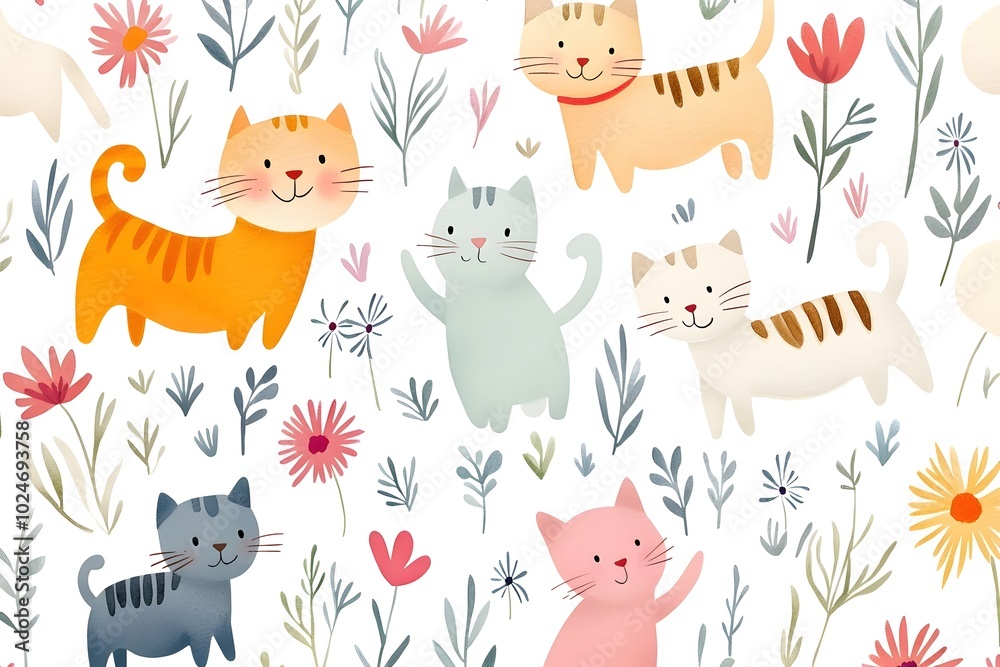 Playful Pets Frolicking in a Colorful Field of Wildflowers Whimsical Cartoon with Vibrant Watercolor Style Playful Pets Frolicking in a Colorful Field of Wildflowers Whimsical Cartoon with Vibrant Watercolor Style