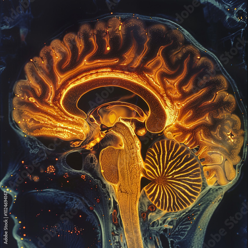 cerveau humain transparent avec effet de lumière pour le système nerveux 