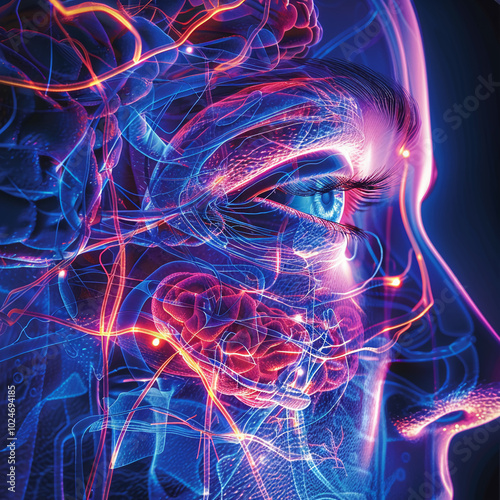 cerveau humain transparent avec effet de lumière pour le système nerveux 