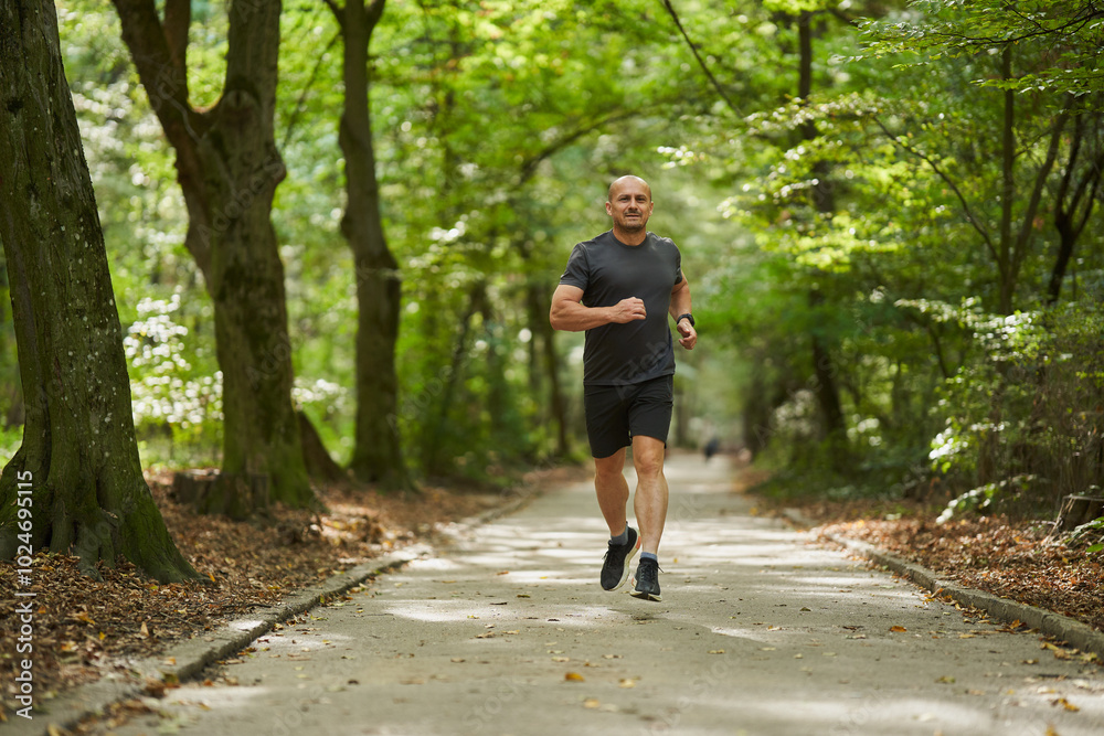 Obraz premium Athletic man running in park