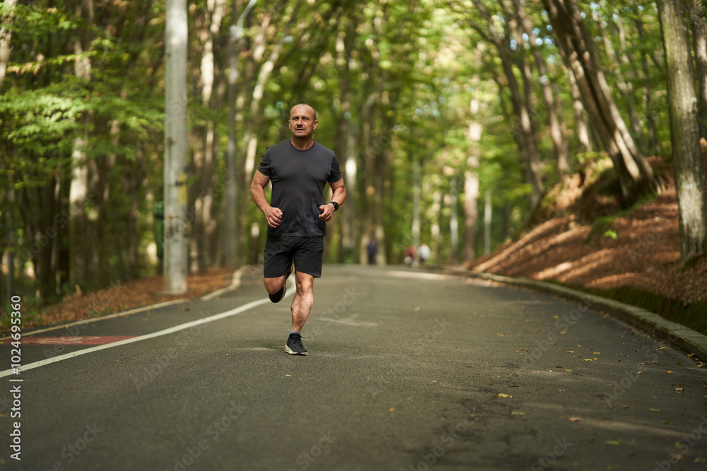 Athletic man running in park Athletic man running in park