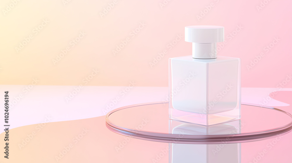A pristine white bottle lying on a glossy mirror, pastel gradient background, high-end reflections, soft natural light, luxury product showcase A pristine white bottle lying on a glossy mirror, pastel gradient background, high-end reflections, soft natural light, luxury product showcase
