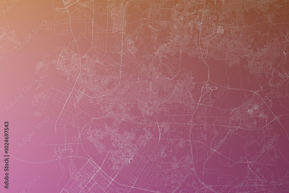Map of the streets of Incheon (South Korea) made with white lines on pinkish red gradient background. Top view. 3d render, illustration Map of the streets of Incheon (South Korea) made with white lines on pinkish red gradient background. Top view. 3d render, illustration