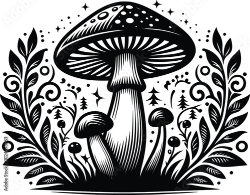 mushrooms on black background