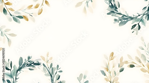 Simple watercolor Christmas wreaths in muted green and gold, softly blurred on a plain cream background for an understated holiday look 