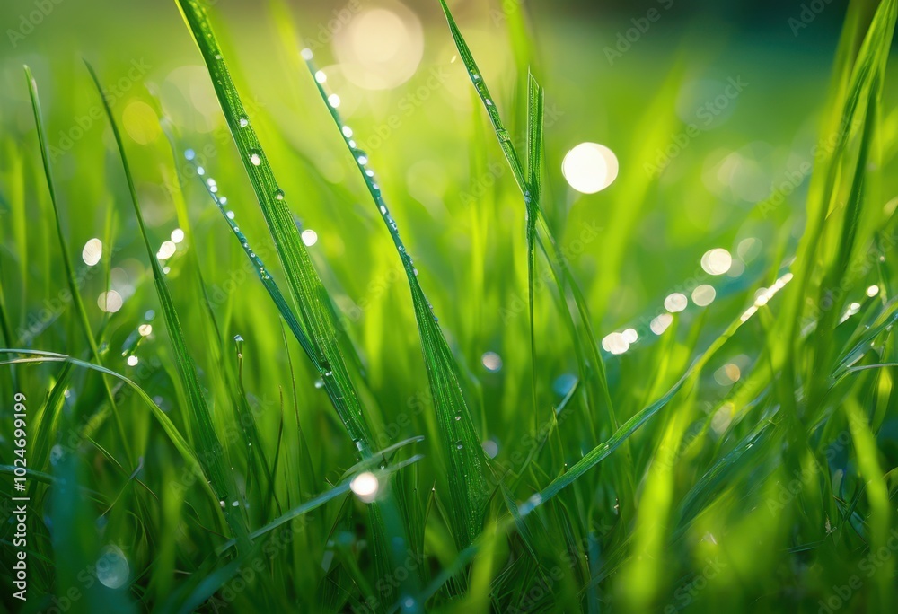 Obraz premium detailed close view vibrant green grass blades showcasing fine textures rich colors, greenery, outdoor, landscape, growth, foliage, summer, lawn, garden