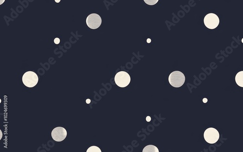 A pattern of varying-sized cream circles on a dark background, suitable for textiles or wallpapers.