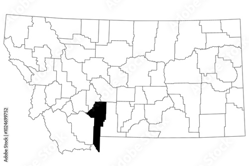 Map of Gallatin County in Montana state on white background. single County map highlighted by black colour on Montana map. UNITED STATES, US photo