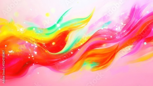 A vibrant abstract artwork featuring flowing colors and dynamic shapes.