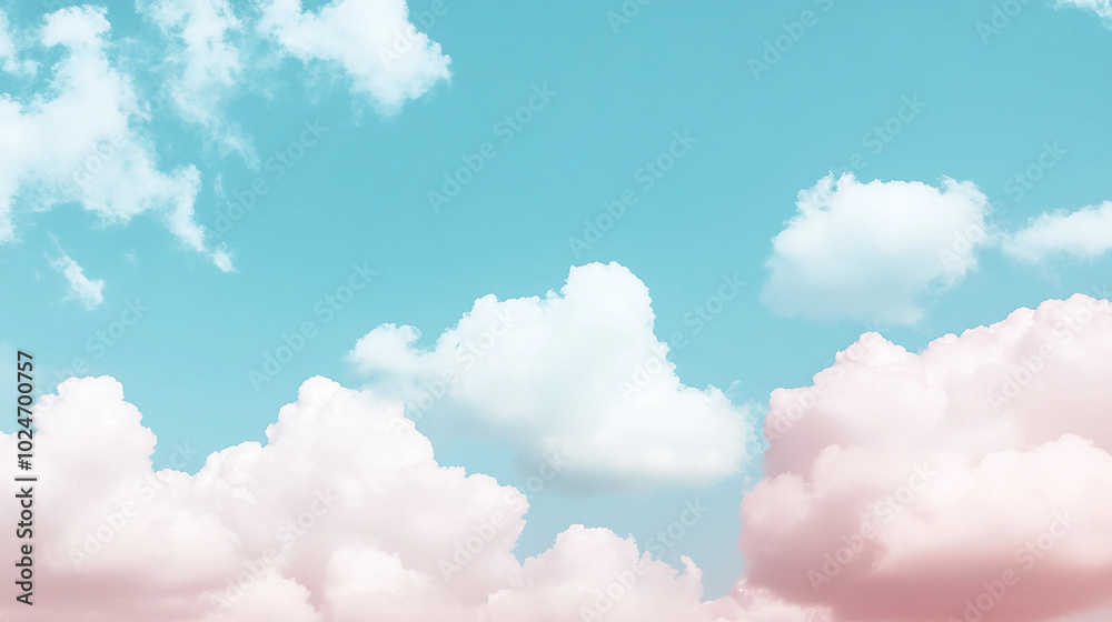 Soft Pink Clouds in a Bright Blue Sky Creating a Serene Atmosphere
