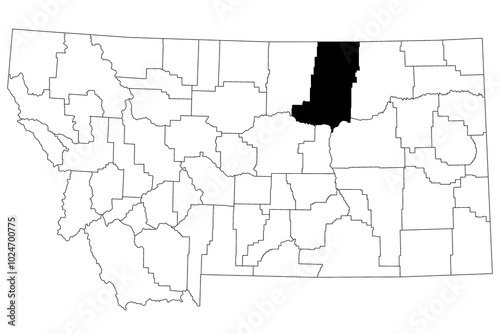 Map of Phillis County in Montana state on white background. single County map highlighted by black colour on Montana map. UNITED STATES, US photo