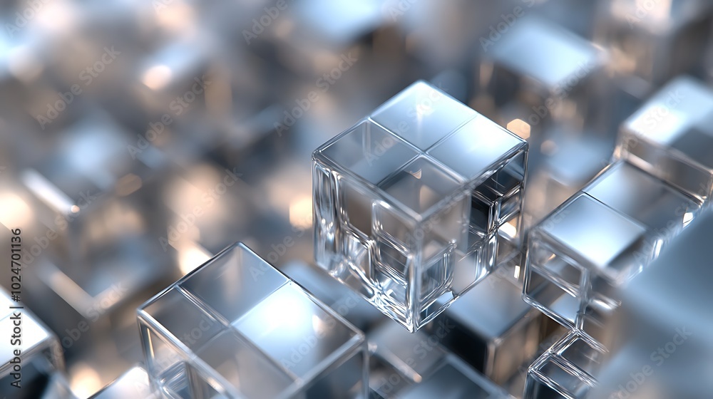 Abstract background of glass cubes with a soft focus and lighting effect.