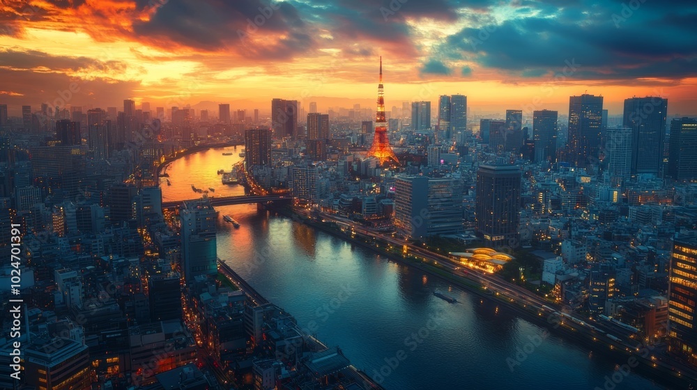 Fototapeta premium Cityscape over Tokyo bay