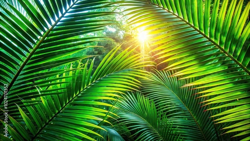 Sunlight filtering through palm fronds creating tropical vibe