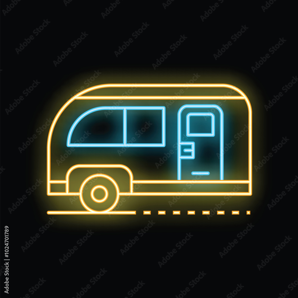 Neon sign of a camper van, perfect for projects related to road trips, camping, and outdoor adventures Neon sign of a camper van, perfect for projects related to road trips, camping, and outdoor adventures