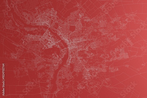 Valokuva Map of the streets of Omsk (Russia) made with white lines on red paper