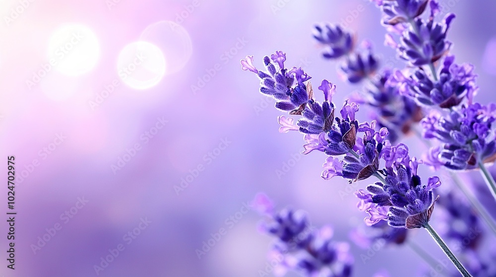 Lavender blooms against a gradient of purple and white light, with a softly blurred backdrop Lavender blooms against a gradient of purple and white light, with a softly blurred backdrop