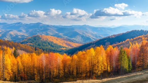 Carpathian mountains in autumn, with forest on slopes (Ukraine).