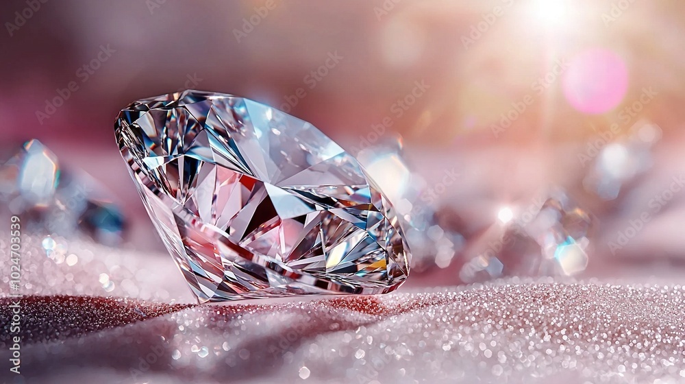 A diamond sits atop a table beside a mound of diamonds on the same table A diamond sits atop a table beside a mound of diamonds on the same table