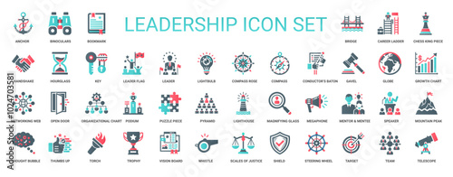  leadership flat icon set, compass rose gavel conductor's baton