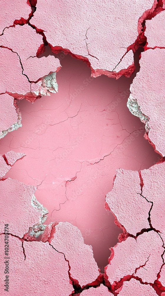 A zoomed-in image of a damaged surface featuring a hole in its center and a pink backdrop A zoomed-in image of a damaged surface featuring a hole in its center and a pink backdrop
