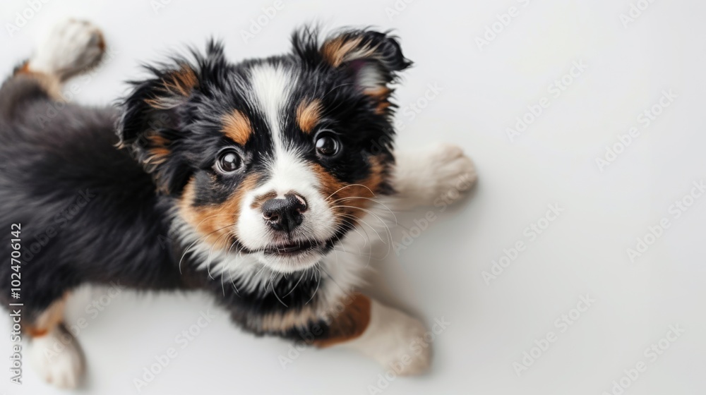 Happy cute puppy looking at camera on white background Happy cute puppy looking at camera on white background