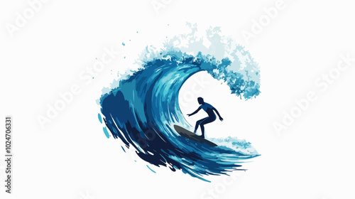 Surfer conquers a wave. Extreme sport. Surfing.