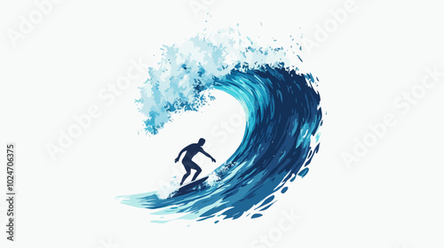 Surfer conquers a wave. Extreme sport. Surfing.