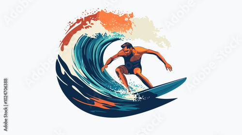 Surfer conquers a wave. Extreme sport. Surfing.