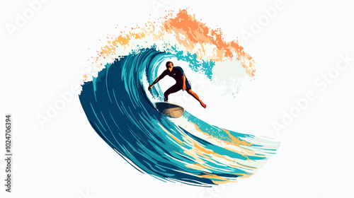 Surfer conquers a wave. Extreme sport. Surfing.