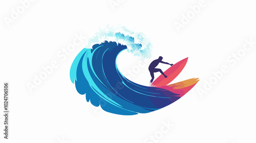 Surfer conquers a wave. Extreme sport. Surfing.