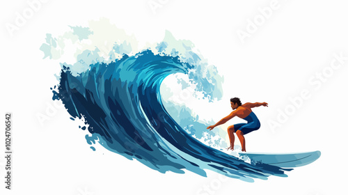 Surfer conquers a wave. Extreme sport. Surfing.