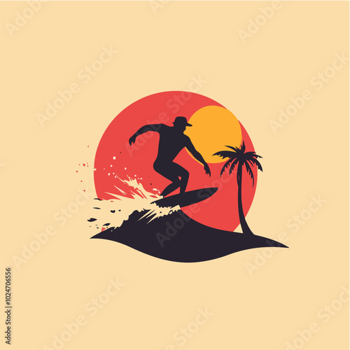 Surfer conquers a wave. Extreme sport. Surfing.