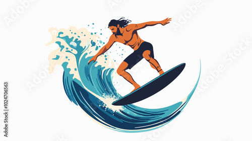 Surfer conquers a wave. Extreme sport. Surfing.