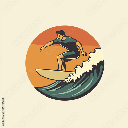 Surfer conquers a wave. Extreme sport. Surfing.