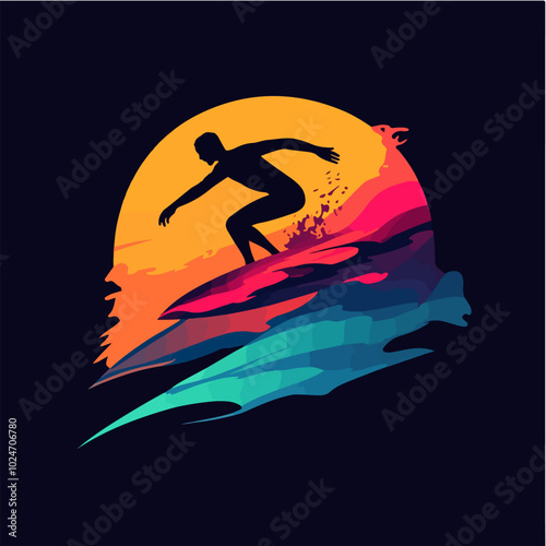 Surfer conquers a wave. Extreme sport. Surfing.