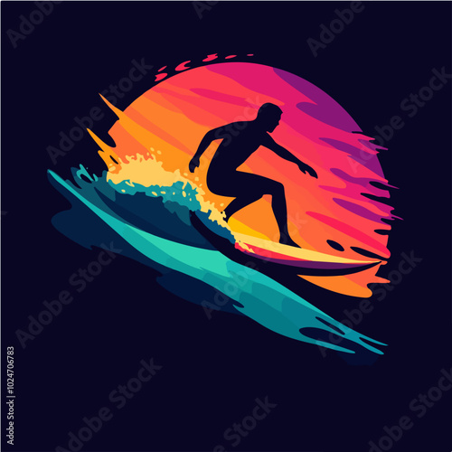 Surfer conquers a wave. Extreme sport. Surfing.