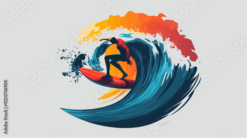 Surfer conquers a wave. Extreme sport. Surfing.