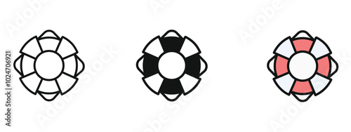 Lifebuoy icon in outline, silhouette and editable colors in unexpandable vector for, lifebuoy icons editable set, lifebuoy icons in different editable styles