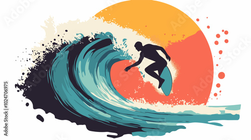 Surfer conquers a wave. Extreme sport. Surfing.